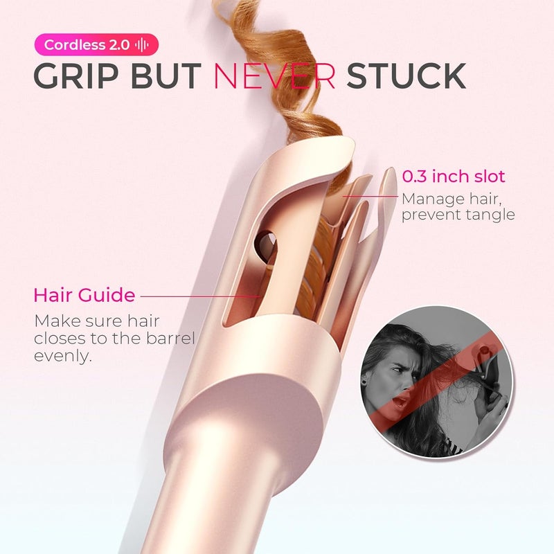 TYMO Cordless Automatic Curling Iron - CurlGo 1 Inch Beach Waves Rotating Curling Wand, Portable Hair Curlers for Travel, Dual Voltage & Rechargeable Curler for Women, Tangle-Free, Gold Blush - Image 5